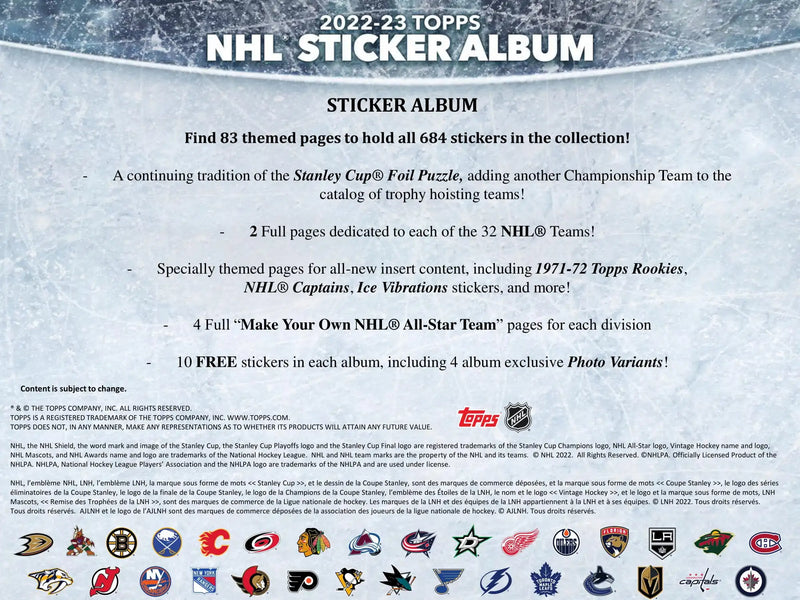 Topps: 2022-23 NHL Hockey Sticker Collection Album Card Game Topps