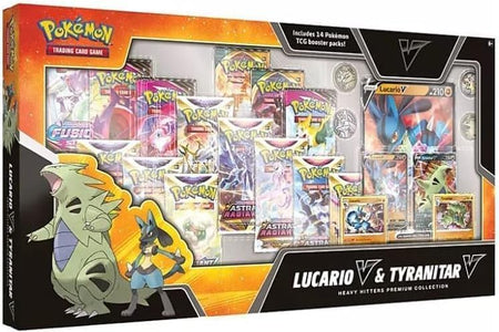 Pokemon TCG: Heavy Hitters Premium Collection Box: Featuring: Lucario V, Tyranitar V, Lucario & Tyranitar Card Game Pokemon
