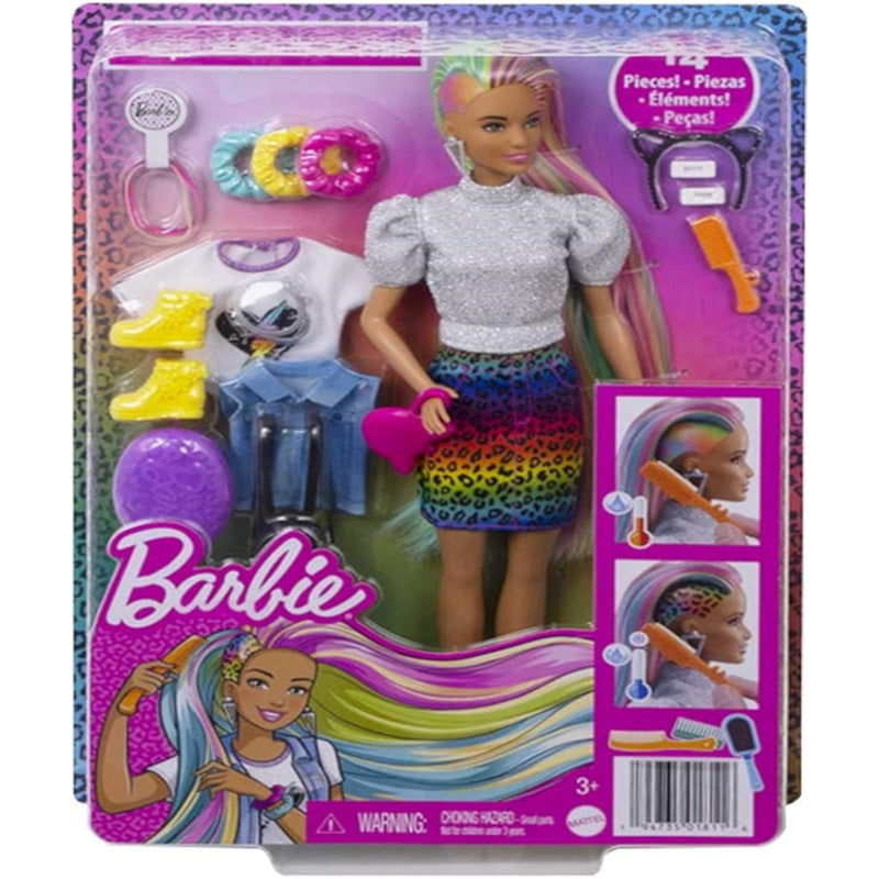 Barbie: Leopard Rainbow Hair Doll with Rainbow Skirt Toys & Games Mattel