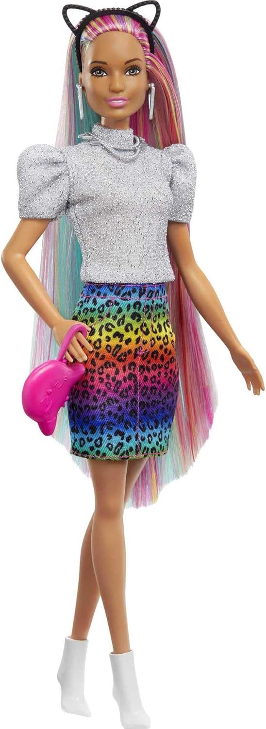 Barbie: Leopard Rainbow Hair Doll with Rainbow Skirt Toys & Games Mattel