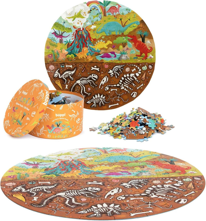 Boppi: Round Dinosaur Jigsaw Puzzle - 150 Piece Puzzle Board Game Boppi