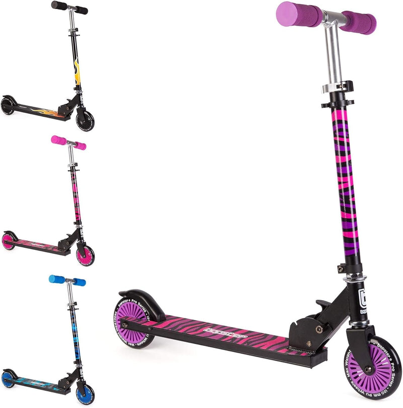 Bopster: 2 Wheeled Folding Scooter - Purple Zebra Stripes Toys & Games Bopster