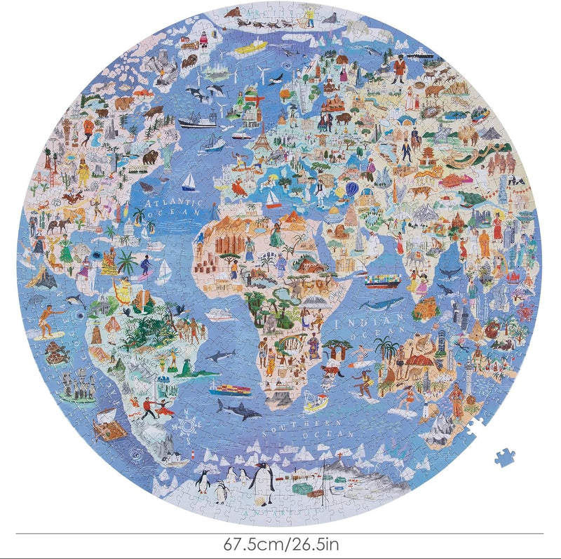 Bopster: Illustrated World Map Round Puzzle - 1000 Piece Puzzle Board Game Boppi