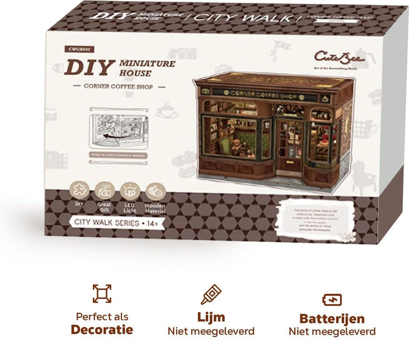 CuteBee: City Walk - Corner Coffee Shop DIY Miniature House Model Kit CuteBee