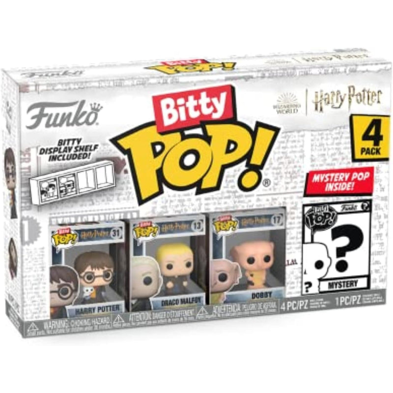 Funko Bitty Pop!: Harry Potter 4-Pack Vinyl Figures - Harry Potter In Robe, Malfoy, Dobby, and Mystery Toys & Games Funko