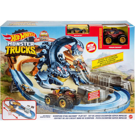 Hot Wheels Monster Trucks Scorpion Sting Raceway Track Set with 1 Toy Truck & 1 Car in 1:64 Scale, Boosted Race Track Toys & Games Mattel