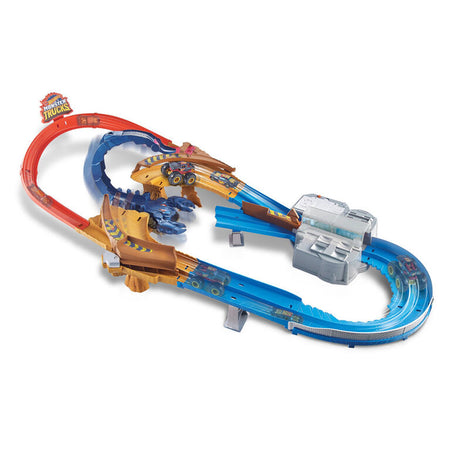 Hot Wheels Monster Trucks Scorpion Sting Raceway Track Set with 1 Toy Truck & 1 Car in 1:64 Scale, Boosted Race Track Toys & Games Mattel