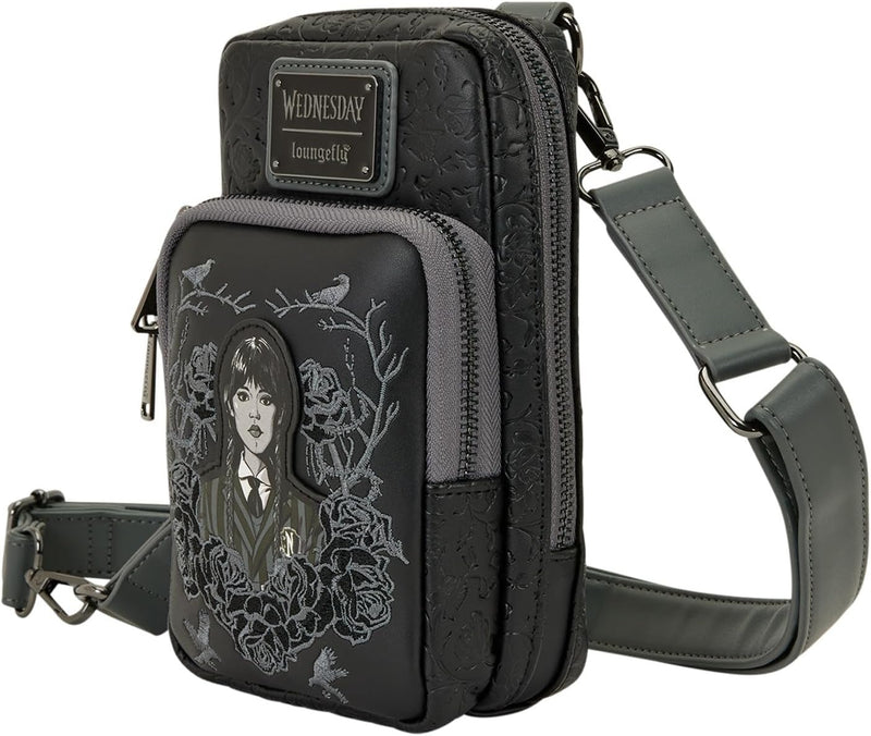Loungefly: Wednesday Black Roses Cell Phone Crossbody Bag Clothing and Apparel Loungefly