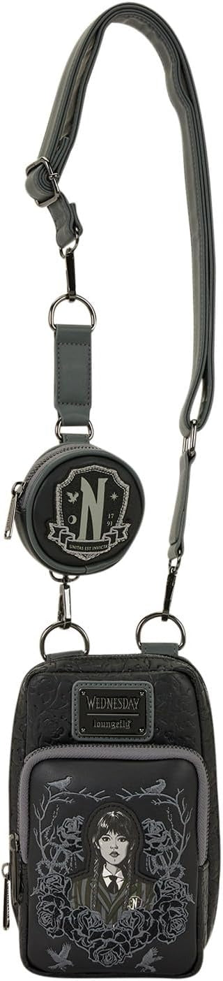 Loungefly: Wednesday Black Roses Cell Phone Crossbody Bag Clothing and Apparel Loungefly