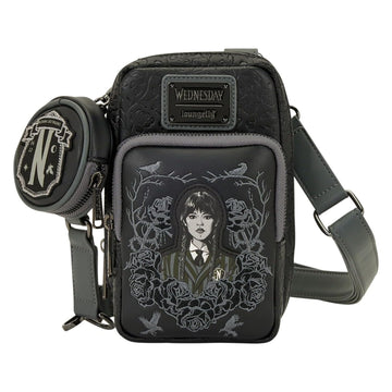Loungefly: Wednesday Black Roses Cell Phone Crossbody Bag Clothing and Apparel Loungefly