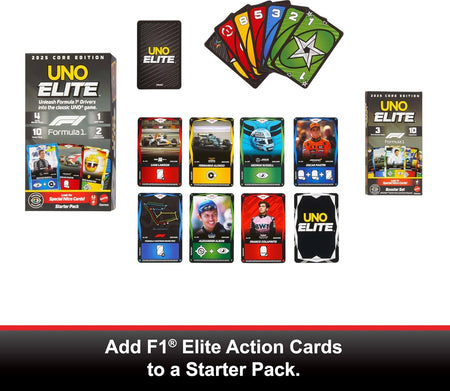 UNO Elite: Formula 1 2025 Core Edition Booster Set Board Game Mattel