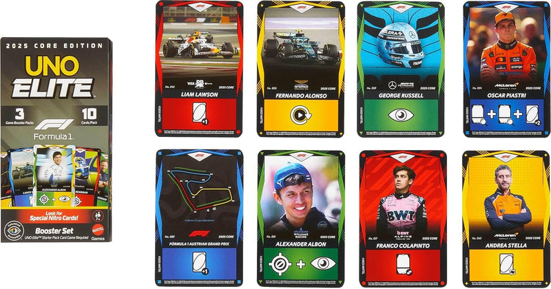 UNO Elite: Formula 1 2025 Core Edition Booster Set Board Game Mattel