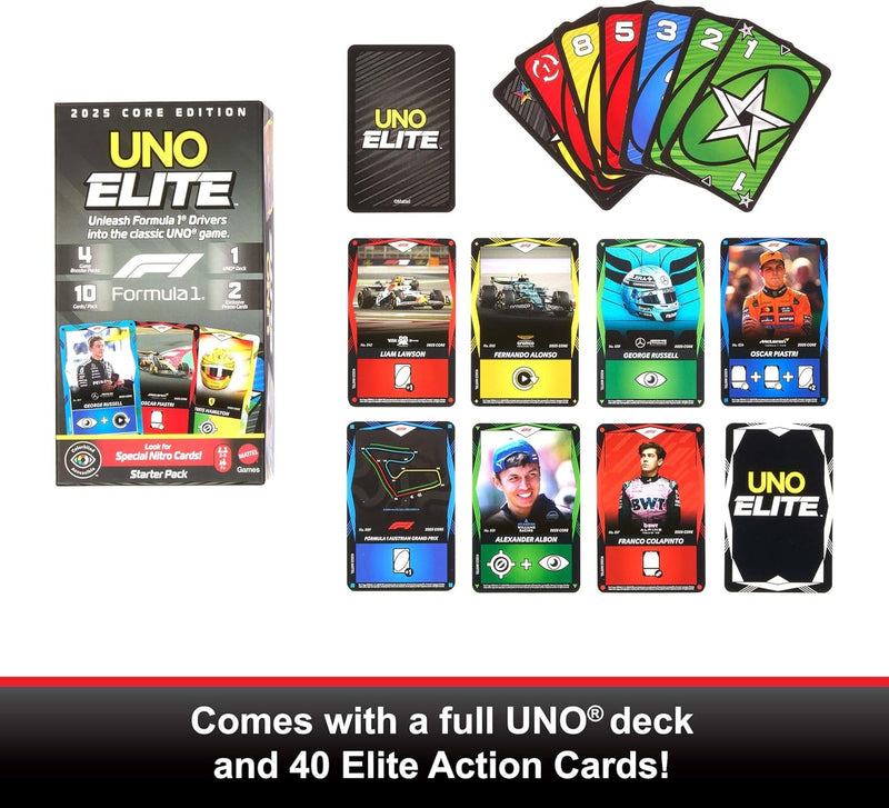 UNO Elite: Formula 1 2025 Core Edition Starter Pack Board Game Mattel