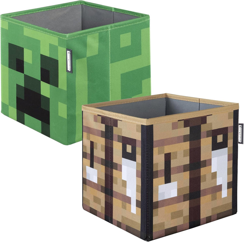 Minecraft Fabric Storage Boxes: Creeper & Crafting Table - 2 Piece 10” Collapsible Home and Hardware Phoenixx
