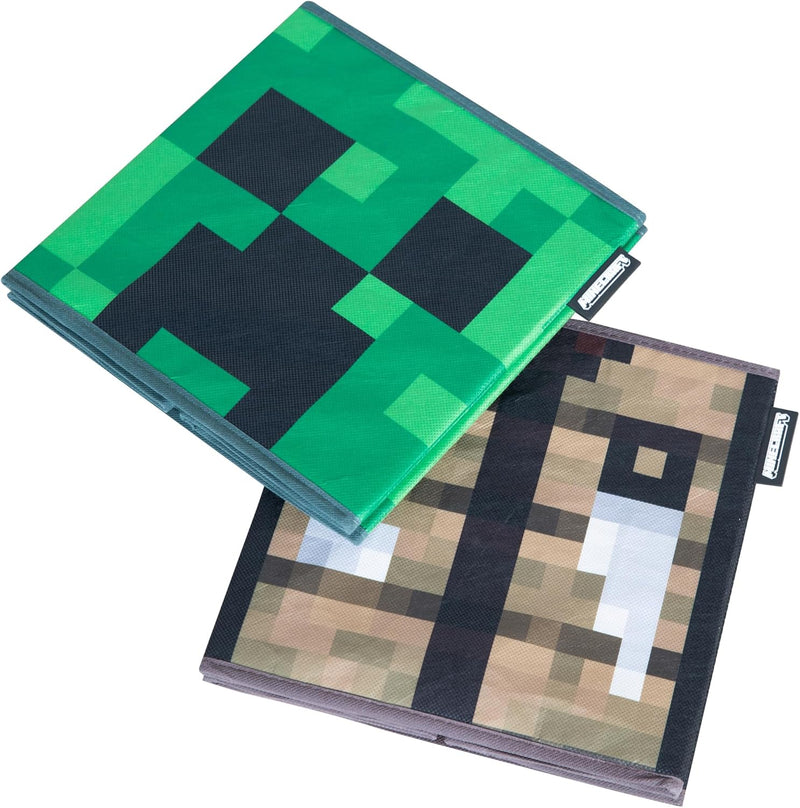 Minecraft Fabric Storage Boxes: Creeper & Crafting Table - 2 Piece 10” Collapsible Home and Hardware Phoenixx