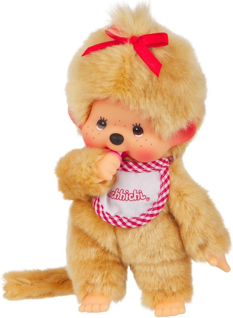 Monchhichi: Beige Girl Plush Toy - Red Bib Toys & Games Monchhichi