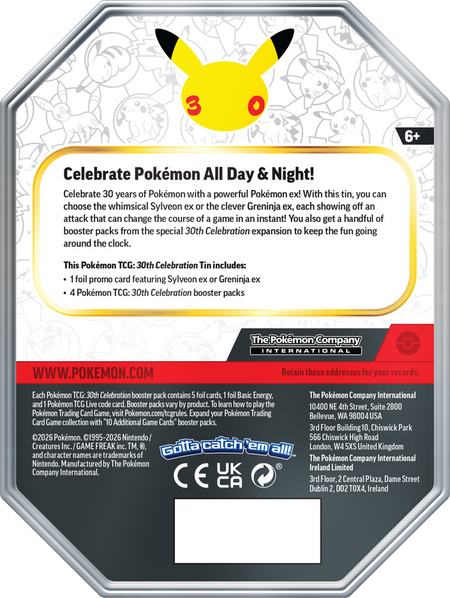 Pokemon TCG: 30th Celebration Greninja ex Tin Card Game Pokemon
