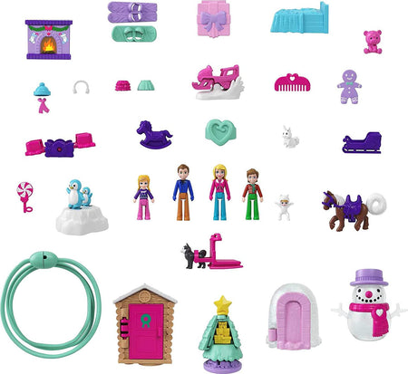Polly Pocket Advent Calendar - Winter Family Fun Theme & 25 Days of Surprises (34 total Play Pieces) Toys & Games Mattel