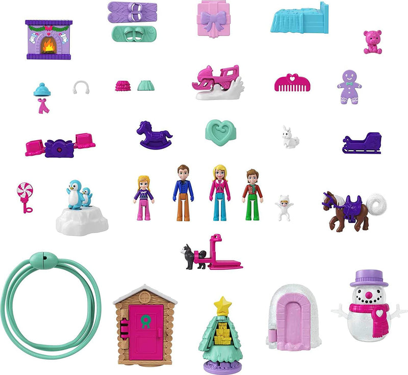 Polly Pocket Advent Calendar - Winter Family Fun Theme & 25 Days of Surprises (34 total Play Pieces) Toys & Games Mattel