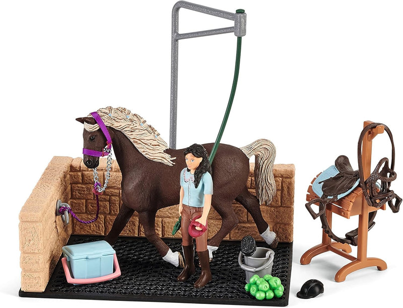 Schleich Horse Club: Equestrian Washing Area Horse Playset - 19-Piece Set #42438 Toys & Games Schleich