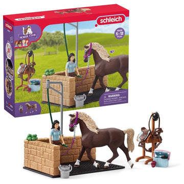 Schleich Horse Club: Equestrian Washing Area Horse Playset - 19-Piece Set #42438 Toys & Games Schleich