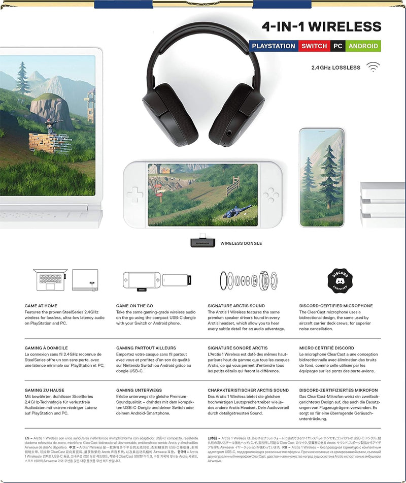 SteelSeries Arctis 1 Wireless Gaming Headset USB-C Detachable Clearcast Microphone for Nintendo Switch and Lite, PC, PS4, Android Black PC Accessories SteelSeries