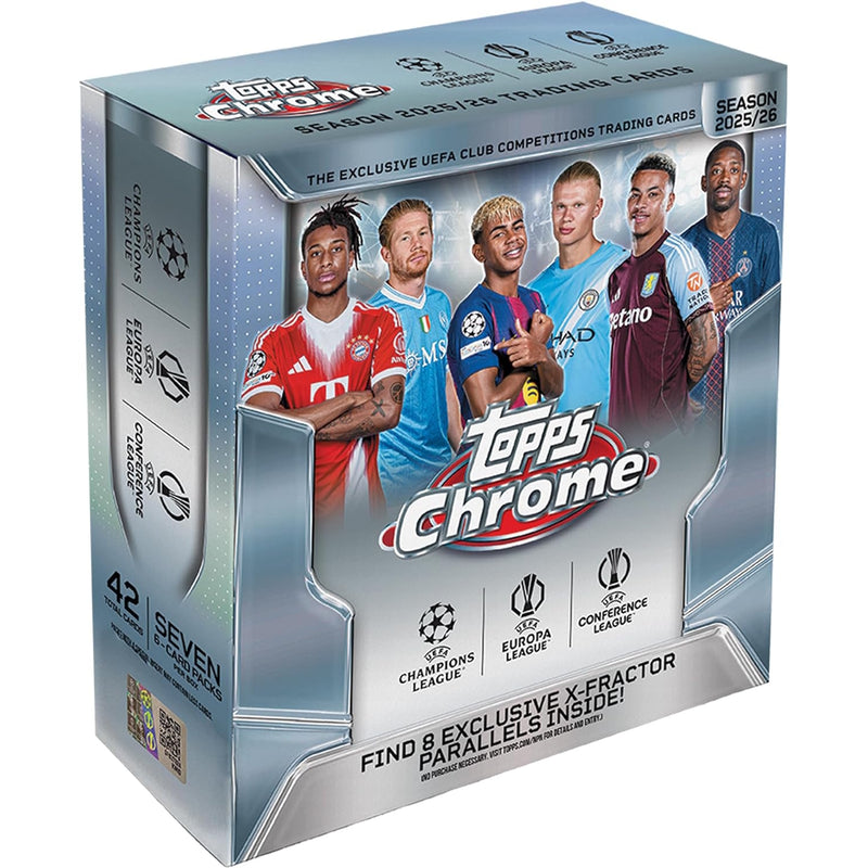 2025-26 Topps Chrome UEFA Club Competitions - Mega Box (7 Packs) Sports Cards Topps