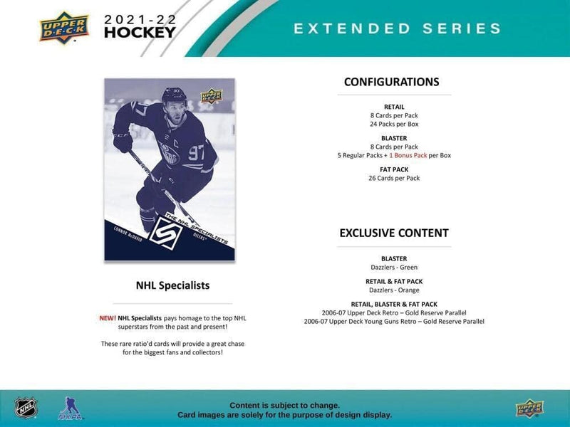Upper Deck 2021-22 Extended Series Hockey Blaster Box Sports Cards Upper Deck