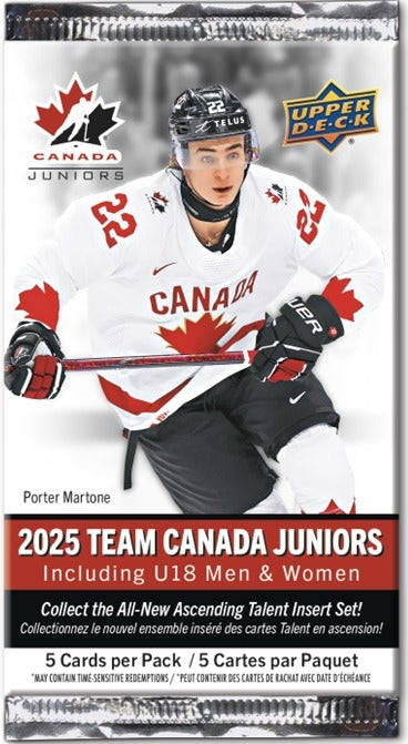 Upper Deck: 2025 Team Canada Juniors Hockey Blaster Box (6 packs) Sports Cards Upper Deck