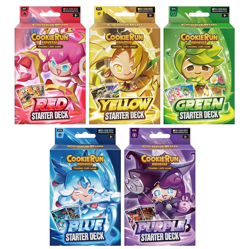 CookieRun Braverse TCG: Brave Beginning 5 Starter Deck Set: Red, Yellow, Green, and Purple Card Game Devsisters