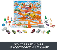 Hot Wheels: Advent Christmas Calendar - 1:64 Scale Cars & 16 Winter-Themed Accessories & 24 Numbered Doors & Playmat Toys & Games Mattel
