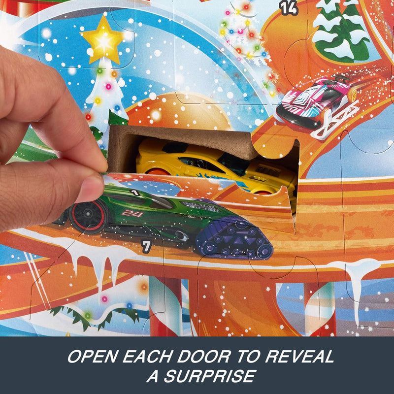 Hot Wheels: Advent Christmas Calendar - 1:64 Scale Cars & 16 Winter-Themed Accessories & 24 Numbered Doors & Playmat Toys & Games Mattel