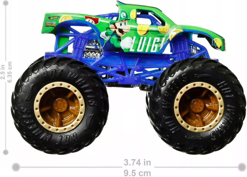 Hot Wheels Monster Trucks 1:64 Super Mario Themed Vehicle - Luigi Toys & Games Mattel