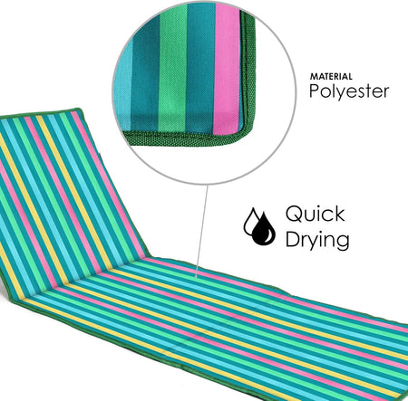 Beach Mat Recliner with Pocket - Dark Multicolor Stripes Home and Hardware just be