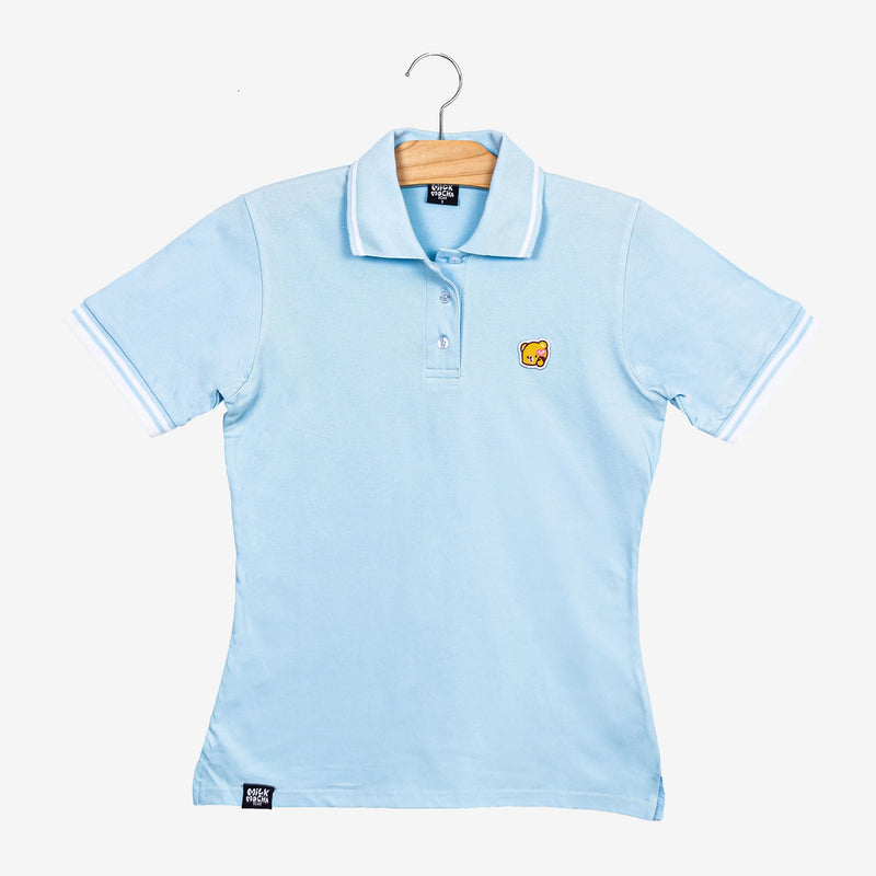 Milk Mocha Bear: Mocha Polo Shirt Polos Milk Mocha Bear Light Blue Women XS