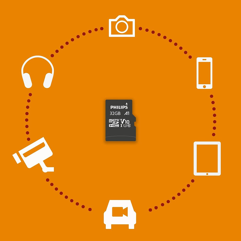 PHILIPS 32GB Micro SDHC UHS-1 U1 & V10 Class 10 Flash Memory Card & Adapter Electronics Philips