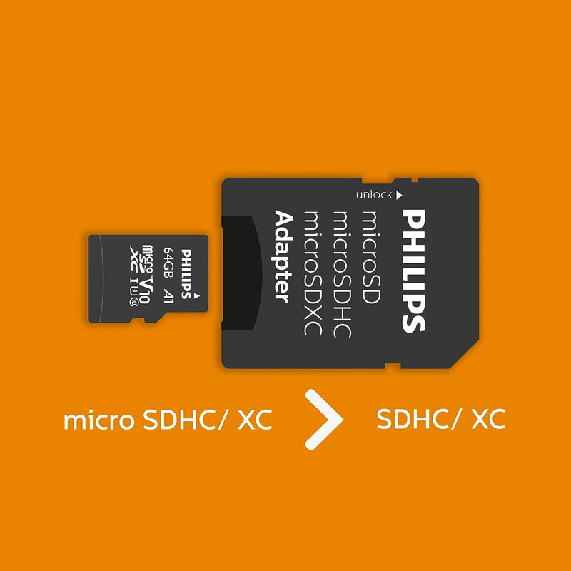 PHILIPS 32GB Micro SDHC UHS-1 U1 & V10 Class 10 Flash Memory Card with Adapter Electronics Philips
