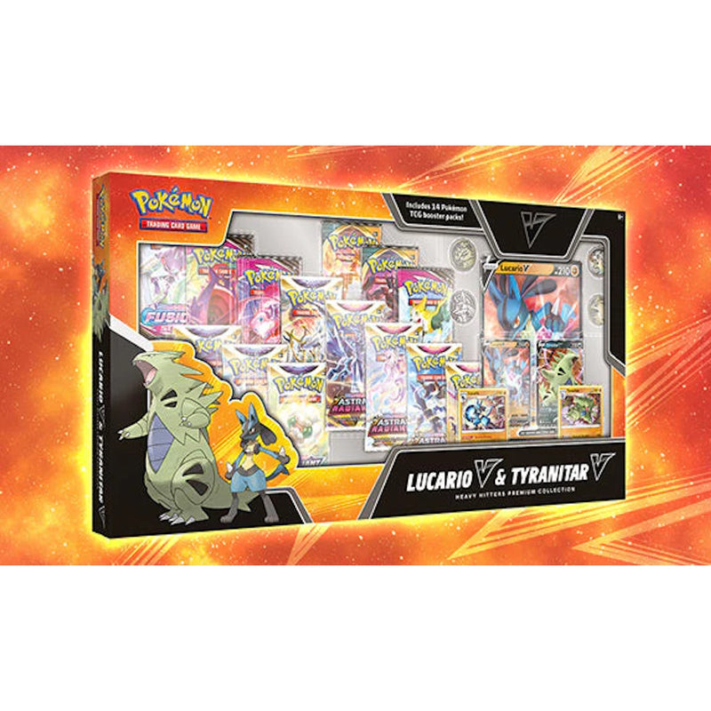 Pokemon TCG: Heavy Hitters Premium Collection Box: Featuring: Lucario V, Tyranitar V, Lucario & Tyranitar Card Game Pokemon