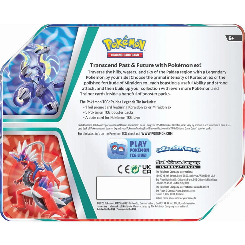 Pokemon TCG: Paldea Legends Tin - Miraidon Ex Card Game Pokemon