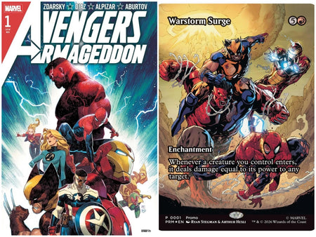 Avengers Armageddon #1 Comic & Warstorm Surge Magic The Gathering MTG Foil Promo Comics Marvel Comics