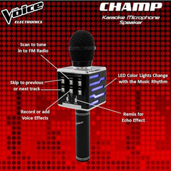 The Voice Champ Deluxe Wireless Handheld Karaoke Microphone, Speaker with LED Lights, Multiple Sound Effects, Play Music and Record Vocals… Electronics The Voice