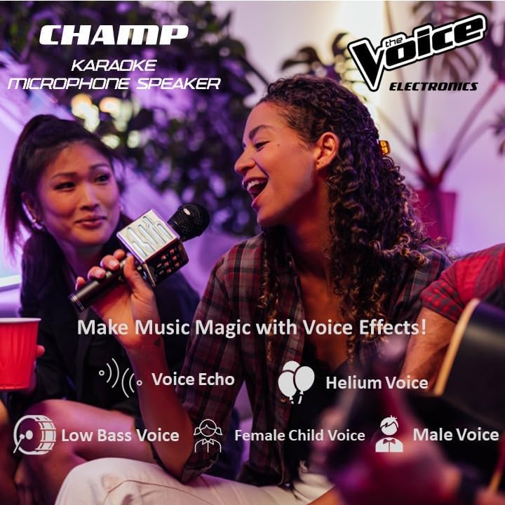 The Voice Champ Deluxe Wireless Handheld Karaoke Microphone, Speaker with LED Lights, Multiple Sound Effects, Play Music and Record Vocals… Electronics The Voice