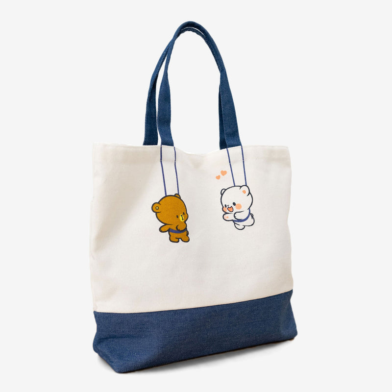 Milk Mocha Bear: Hanging Out Canvas Tote Bag Handbags Milk Mocha Bear