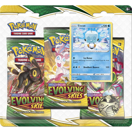 Pokemon TCG: Sword & Shield - Evolving Skies 3 Booster Packs - Eiscue Promo Card & Coin Card Game Pokemon