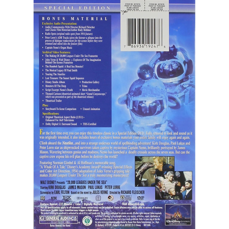 20,000 Leagues Under The Sea [DVD] DVD Movie Disney   