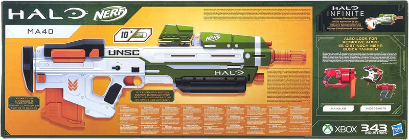 Nerf: Halo MA40 Motorized Dart Blaster - Includes Removable 10-Dart Clip, 10 Official Nerf Elite Darts, and Attachable Rail Riser Toys & Games Hasbro