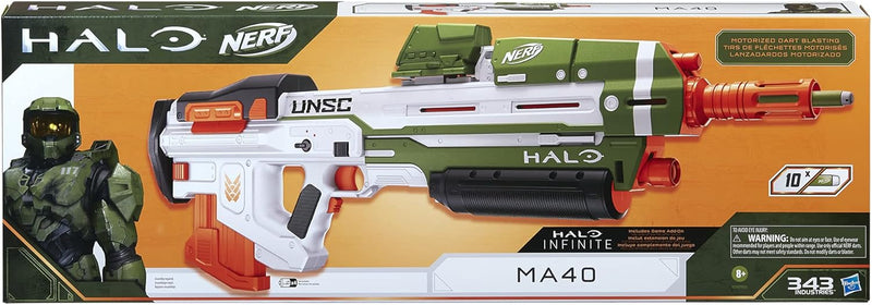 Nerf: Halo MA40 Motorized Dart Blaster - Includes Removable 10-Dart Clip, 10 Official Nerf Elite Darts, and Attachable Rail Riser Toys & Games Hasbro
