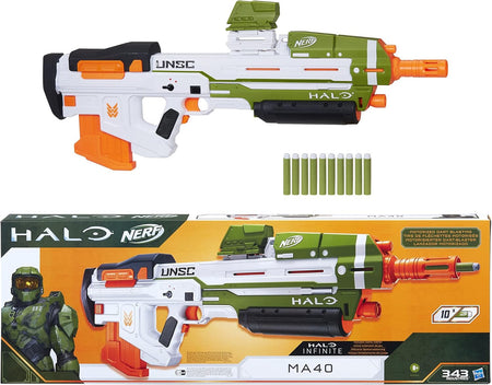 Nerf: Halo MA40 Motorized Dart Blaster - Includes Removable 10-Dart Clip, 10 Official Nerf Elite Darts, and Attachable Rail Riser Toys & Games Hasbro