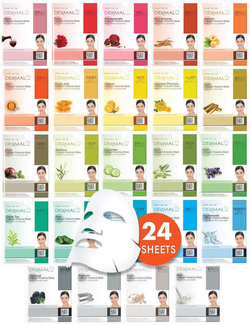 Dermal Korea Collagen Essence Full Face Facial Mask Sheet - 24-Count Combo Pack [Skincare] Skincare Dermal Korea