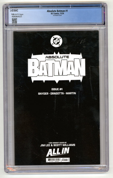 Absolute Batman: #1 [Jim Lee CGC 9.8 Sketch Cover H - 1:100] 2024 Comics DC Comics